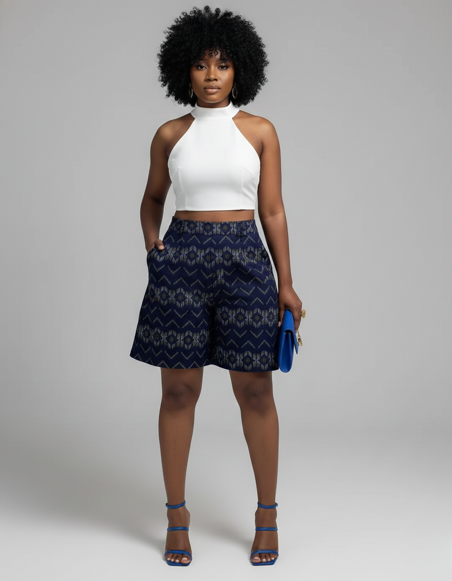 Arya Women's African Print Shorts - Blue