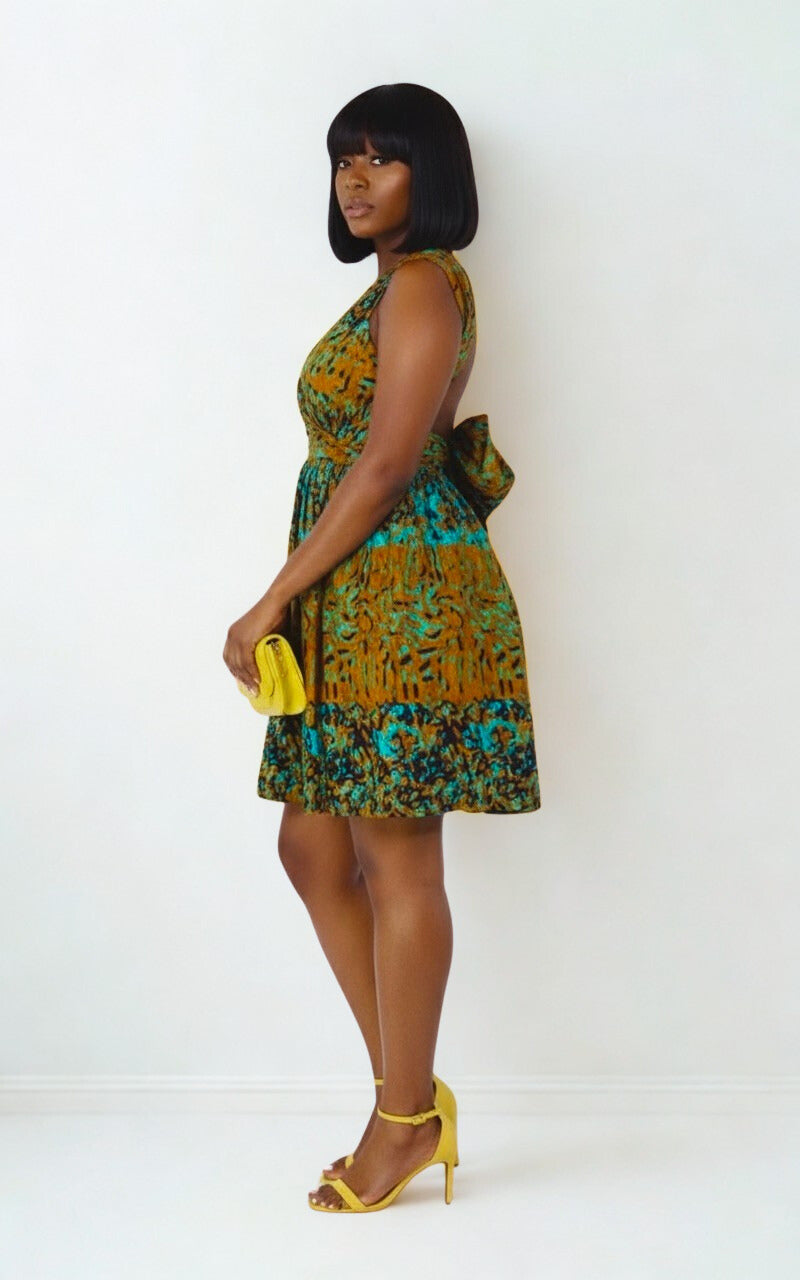 Malkia Mustard Yellow African Print Infinity Dress