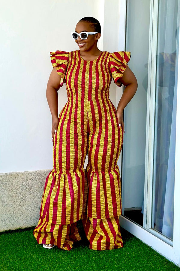 Wide-Cut Leg, African Print Jumpsuit - Fashion GHANA