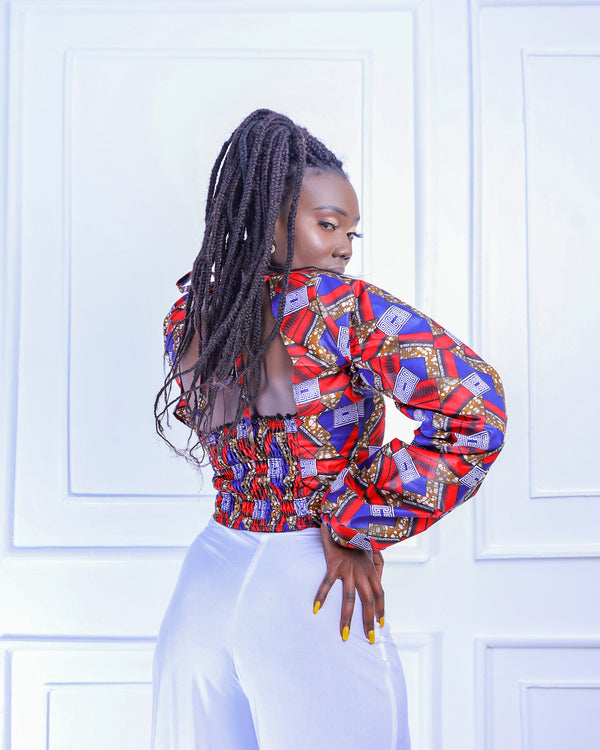 Nala Red long sleeve African Print Women's Top