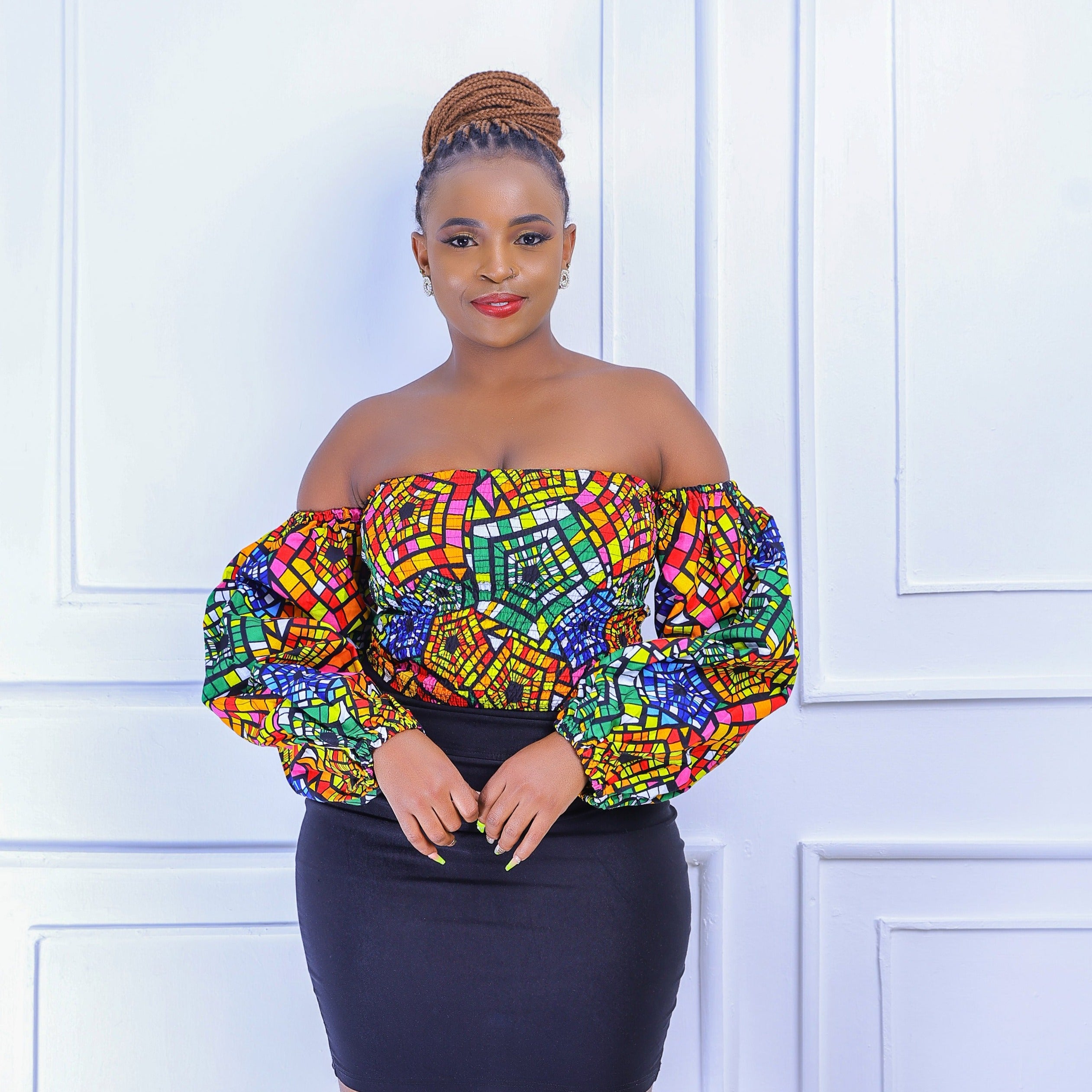 Dedza Women's African Print Off Shoulder Top (Red) M Dedza Women's African Print Off Shoulder Top (Red) M