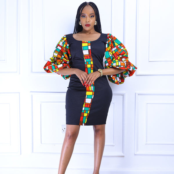 Maza Women's African Print Midi-Dress (Checked)
