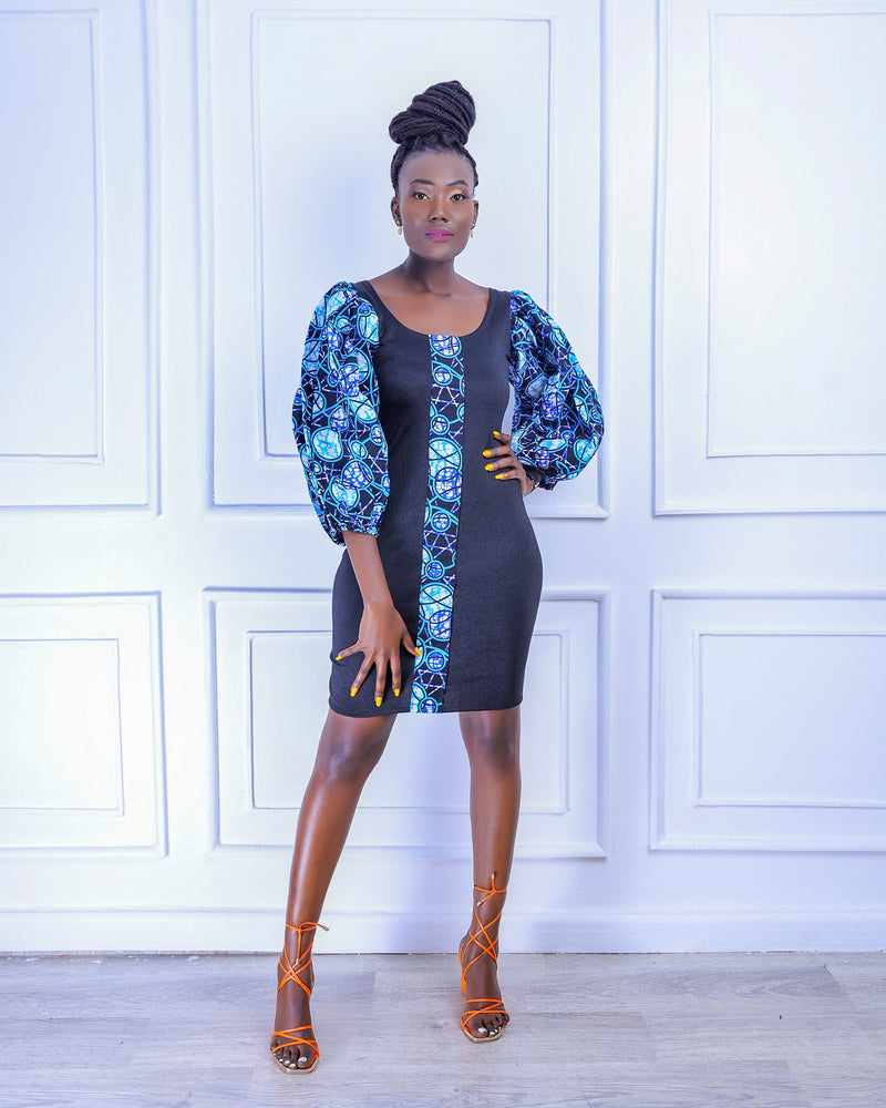 Maza Women's African Print Midi Dress (Blue)