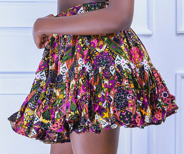 Kipini Women's African Print Gathered Mini Skirt