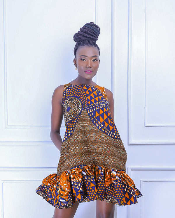 Larashe Women's Free Flowing African Print Dress (Brown)
