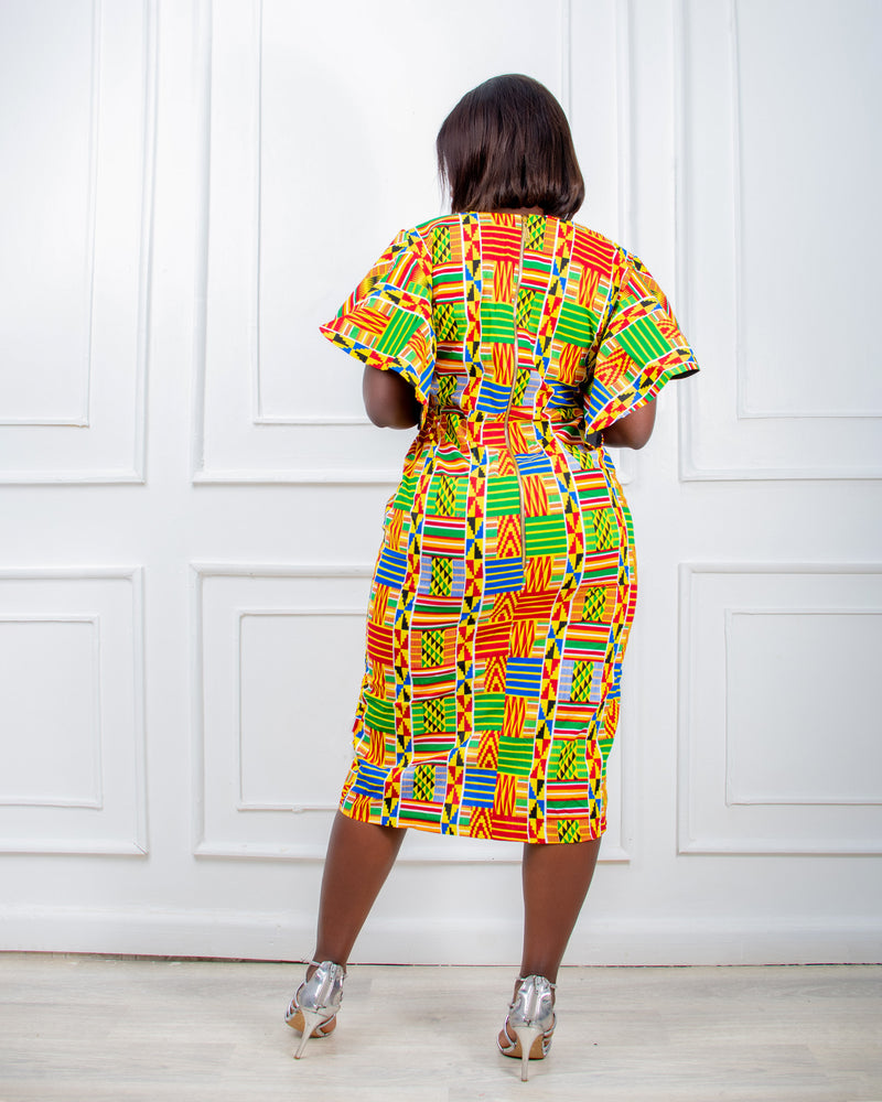 Urbi Women's African Print Midi Dress (Yellow Kente)