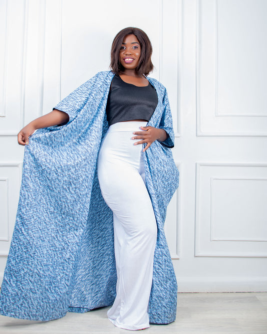 Jiji  African Print Long Cover Up (Blue Print Kimono)