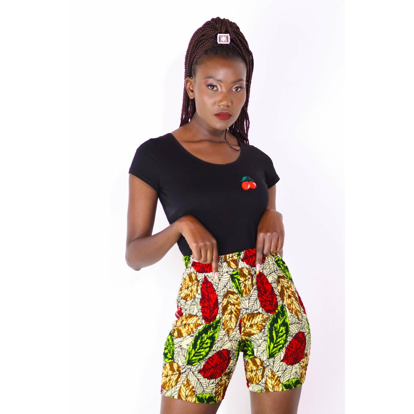 Asir African Print Stretchy Shorts (Lime Green)