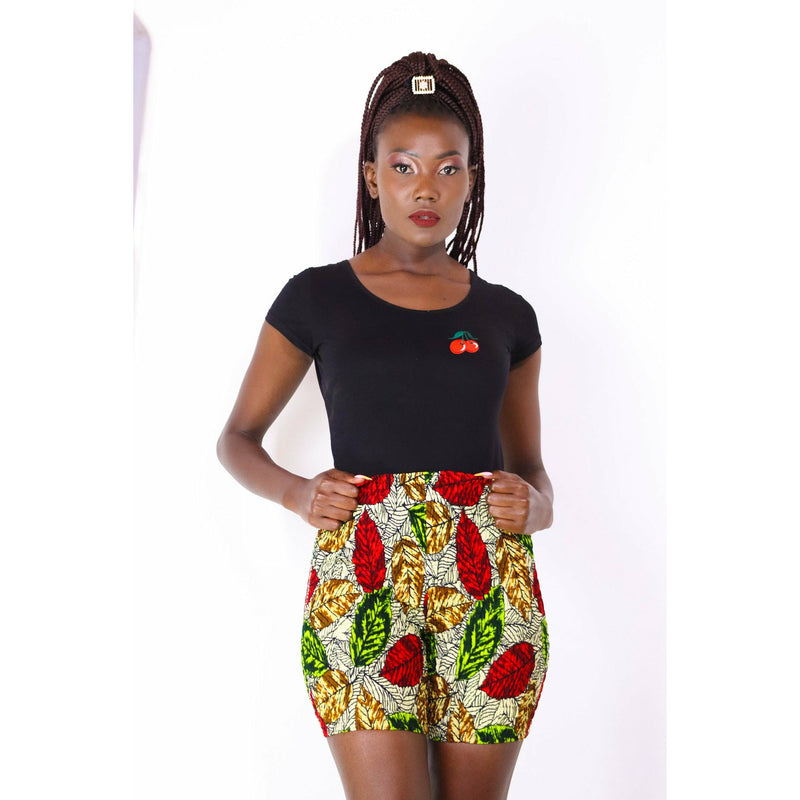 Asir African Print Stretchy Shorts (Lime Green)