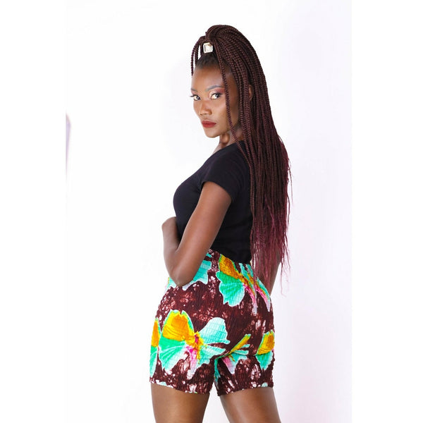 Asir African Print Stretch Shorts (Purple)