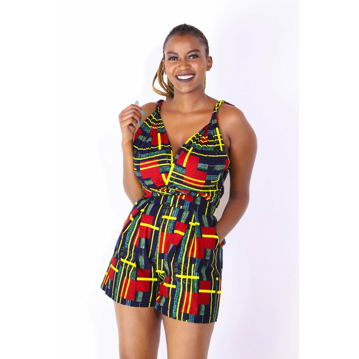 Shiri Women's African Print Infinity Romper (Red)