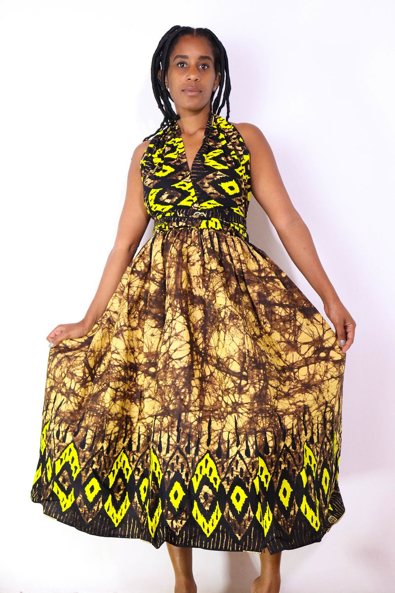 Ayaba African Print Infinity Dress (Yellow and Brown )