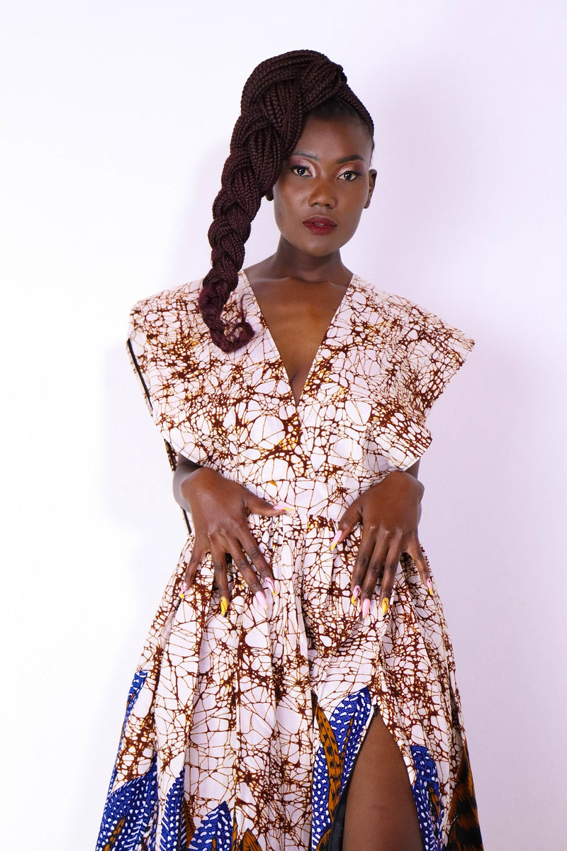 Ayaba African Print Infinity Dress (Peach and brown)