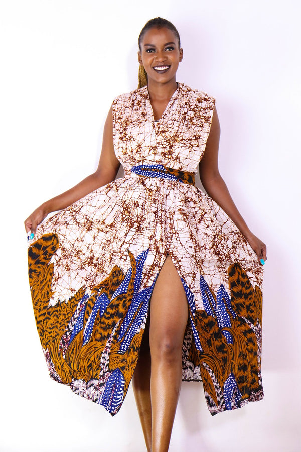 Ayaba African Print Infinity Dress (Peach and brown)