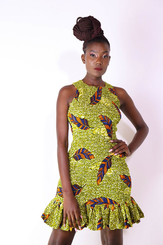 Jema Women's African Print Stretch Dress (Yellow)