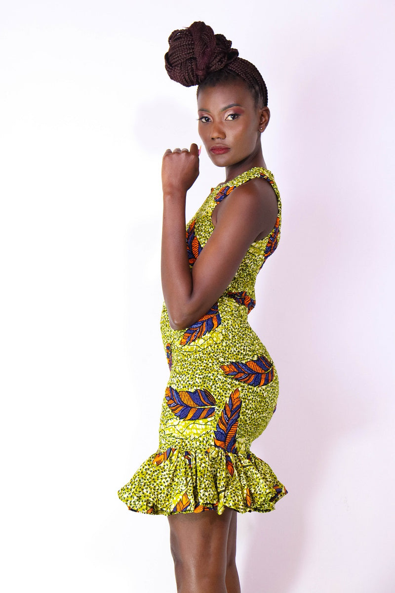 Jema Women's African Print Stretch Dress (Yellow)