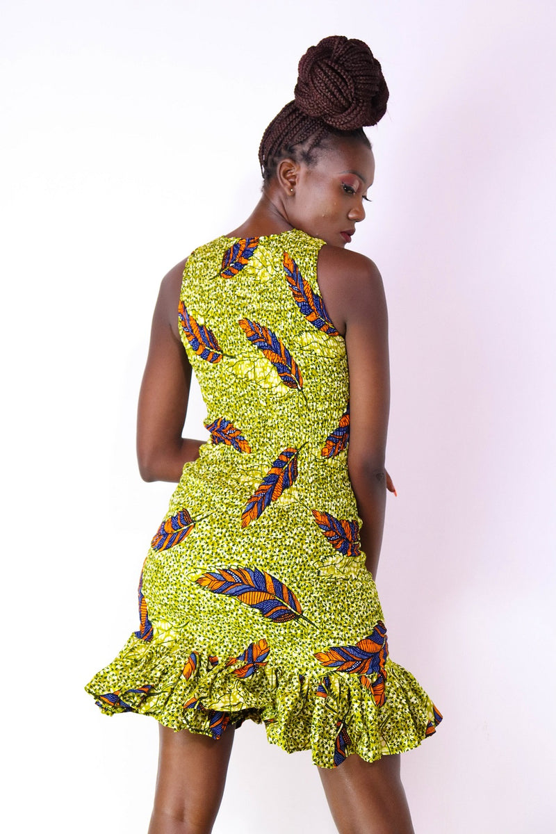 Jema African print Yellow Bodycon Dress