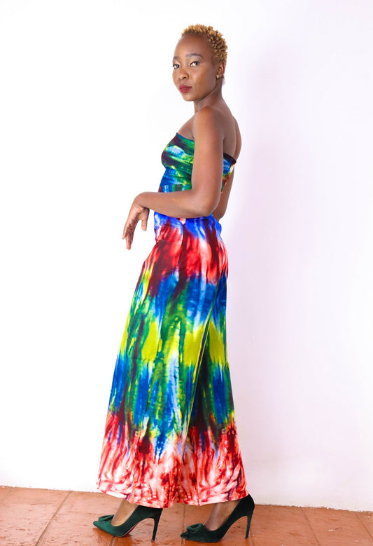 Feye Women's African Print Crop Top and Matching Wide-leg Pant Set  (Multicolor)