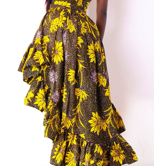 Ora High-Low African Print Skirt (Yellow Print)