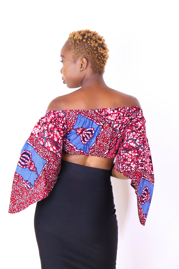 Ayanna Women's African Print Off-shoulder Crop Top - Pink/Blue