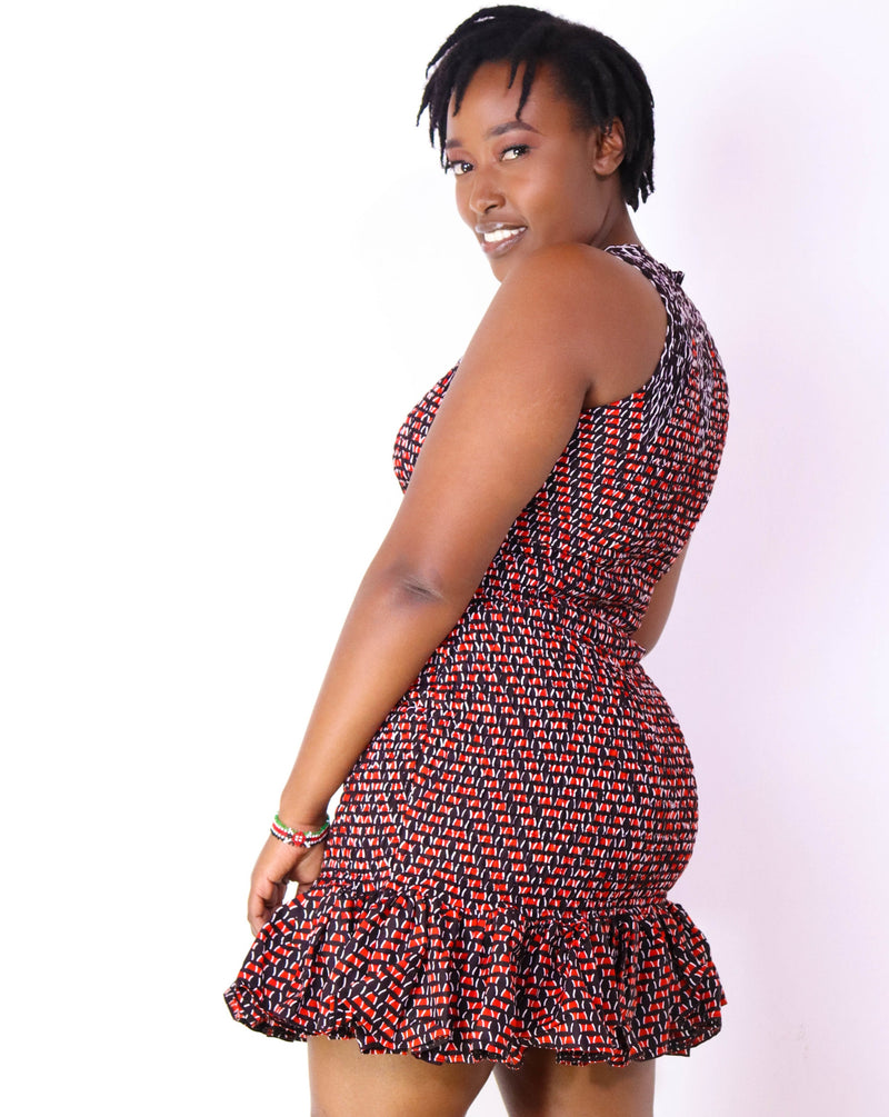 Jema African Print Burgundy Stretchy Dress