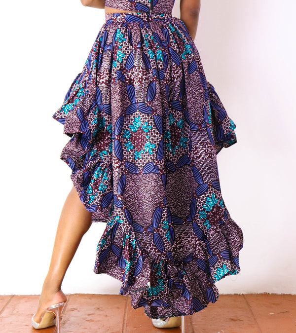 Ora High-Low African Print Skirt (Purple Print)