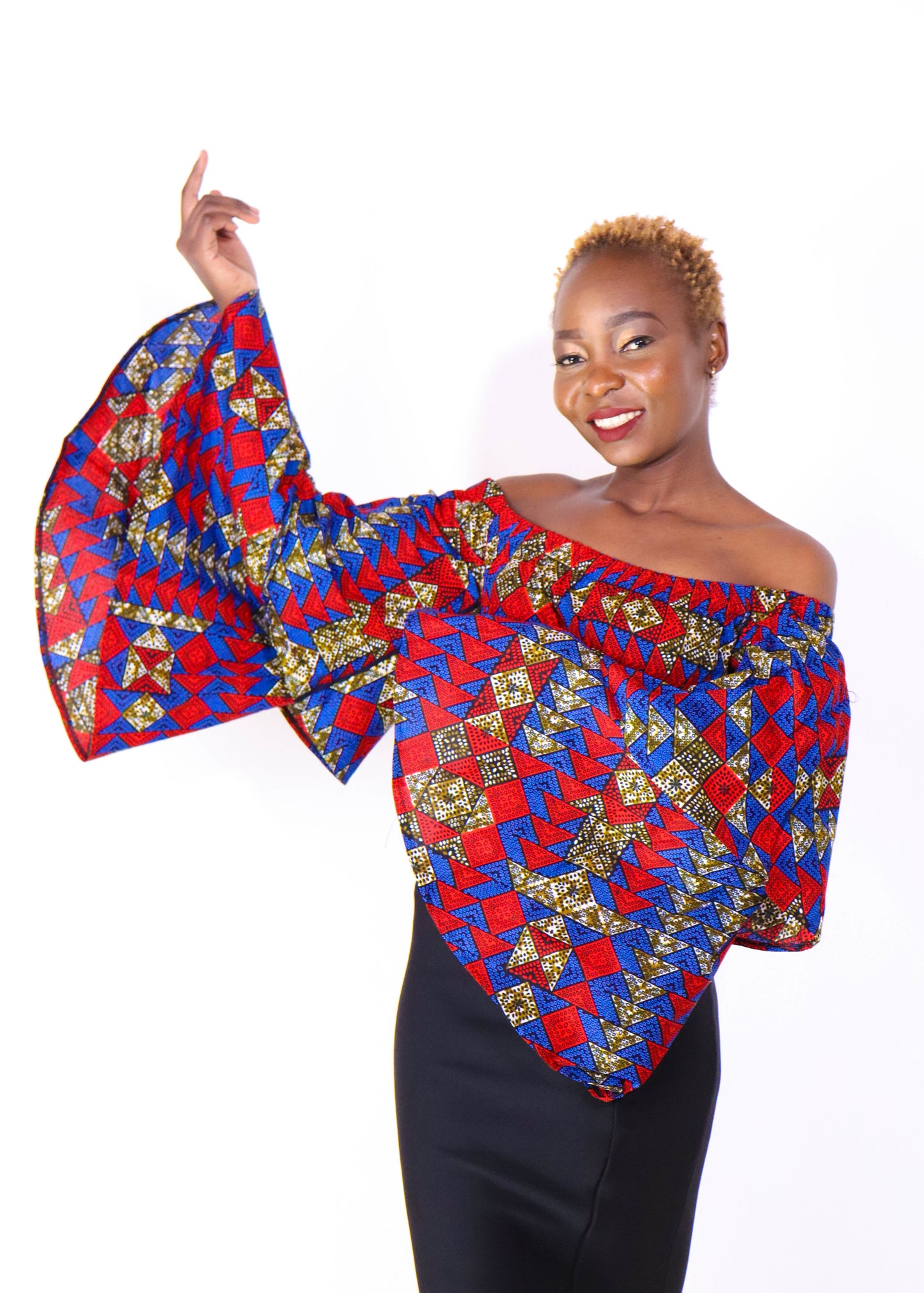 Ayanna Women's African Print Off-shoulder Crop Top - Pink Tribal Print