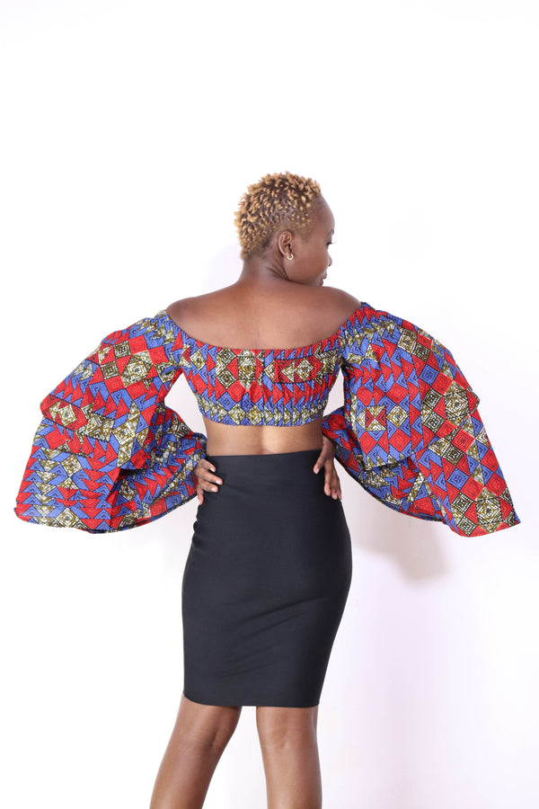 Ayanna Women's African Print Off-shoulder Crop Top - Pink Tribal Print