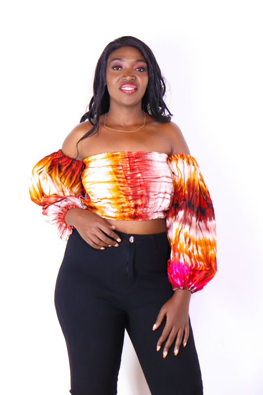 Shiro Women's African Print Off Shoulder Crop Top  (Orange/Red)